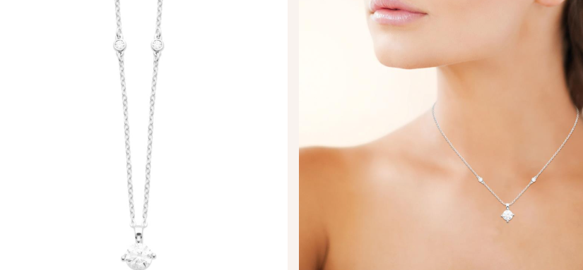 COLLIER Dame  pendentif oxydes de  zirconium 4 mm ARGENT RHODIE