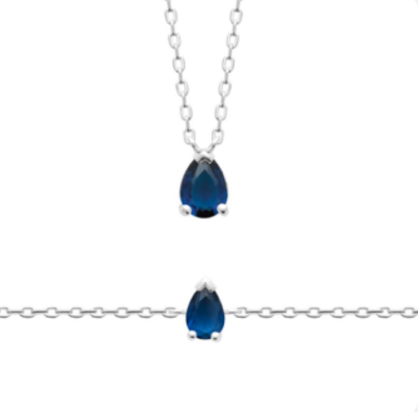 COLLIER Dame  ARGENT RHODIE OXYDE BLEU
