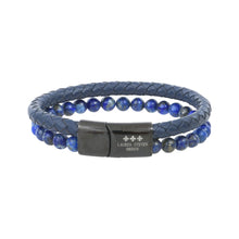 Charger l&#39;image dans la galerie, BRACELET Unisexe CUIR PERLES LAPIS LAZULI  LAUREN STEVEN
