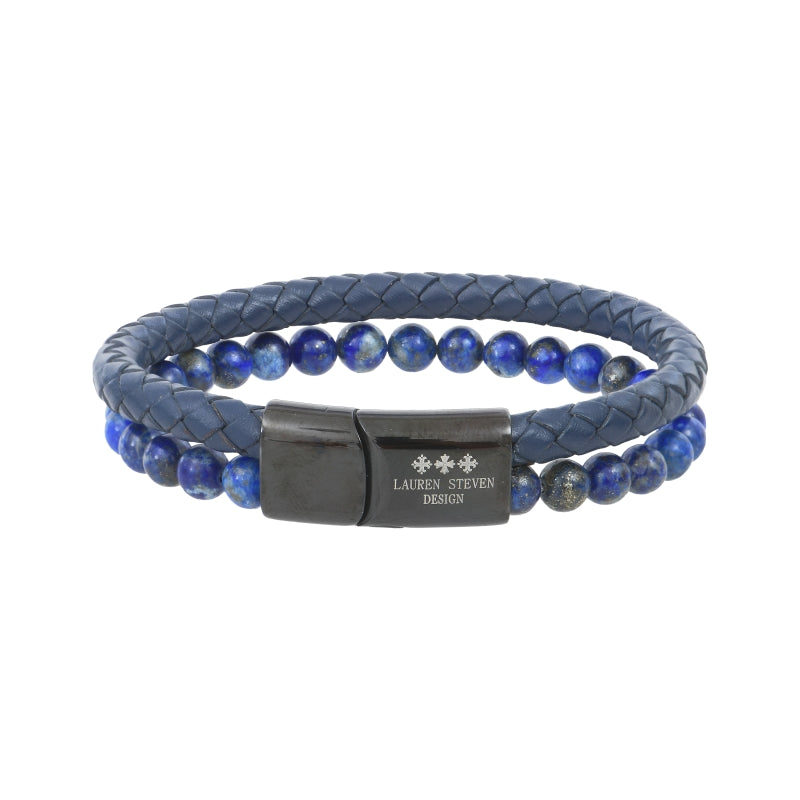 BRACELET Unisexe CUIR PERLES LAPIS LAZULI  LAUREN STEVEN
