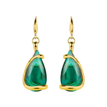 Charger l&#39;image dans la galerie, BOUCLES D&#39;OREILLES Dame dorées et pierre cristal émeraude MARAZZINI
