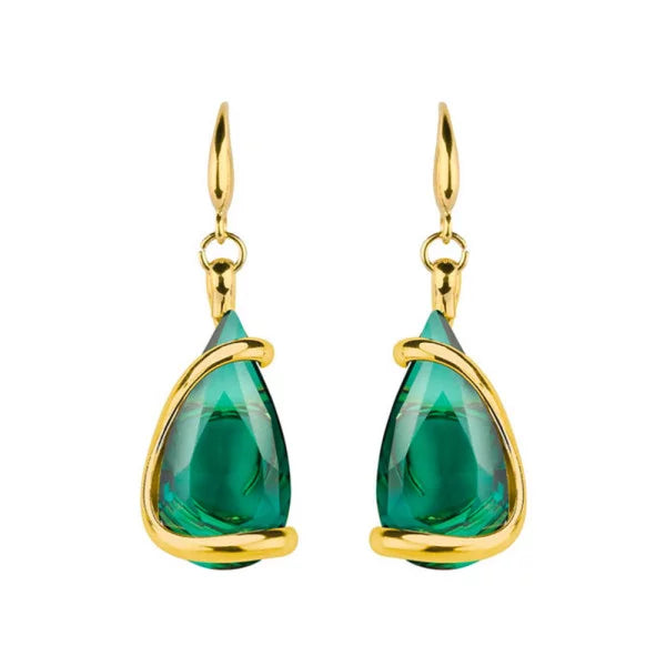 BOUCLES D'OREILLES Dame dorées et pierre cristal émeraude MARAZZINI