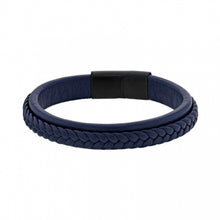 Charger l&#39;image dans la galerie, BRACELET homme EN CUIR BLEU DOUBLE TRESSE FERMOIR ACIER
