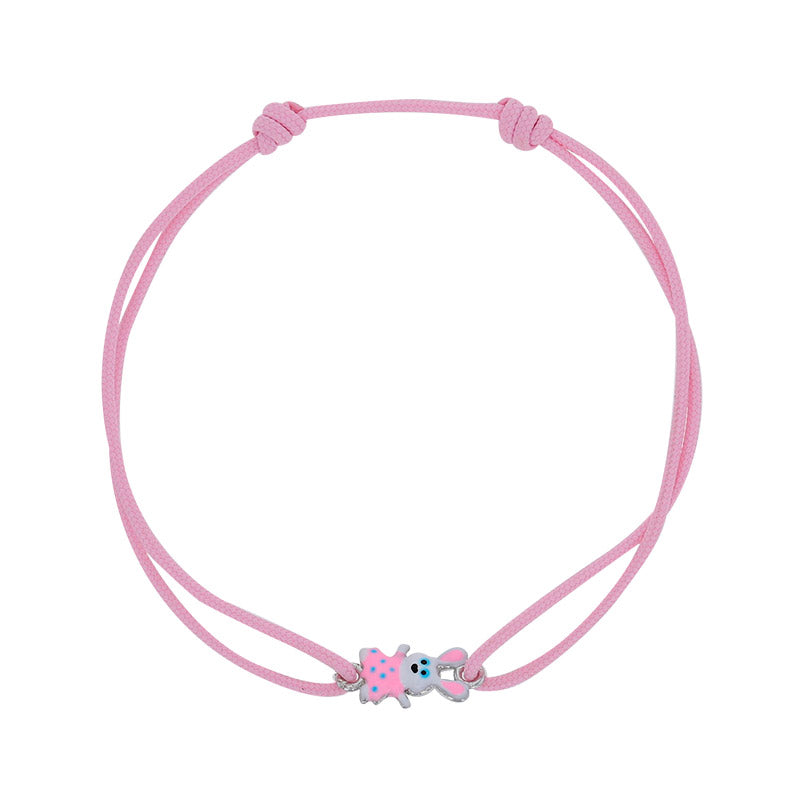 BRACELET Enfant ARGENT 925/100° et cordon ROSE MOTIF LAPIN