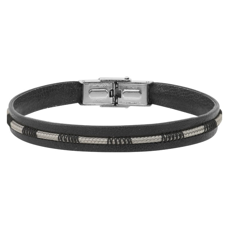 BRACELET Homme Cuir noir et cordon surpiqué  gris 