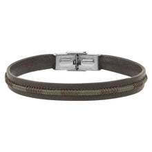 Charger l&#39;image dans la galerie, BRACELET Homme Cuir marron et cordon surpiqué kaki &quot;AXEL&quot; ELDEN
