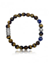 Charger l&#39;image dans la galerie, BRACELET Unisexe OEIL DE TIGRE MARRON ET LAPIS LAZULI LAUREN STEVEN
