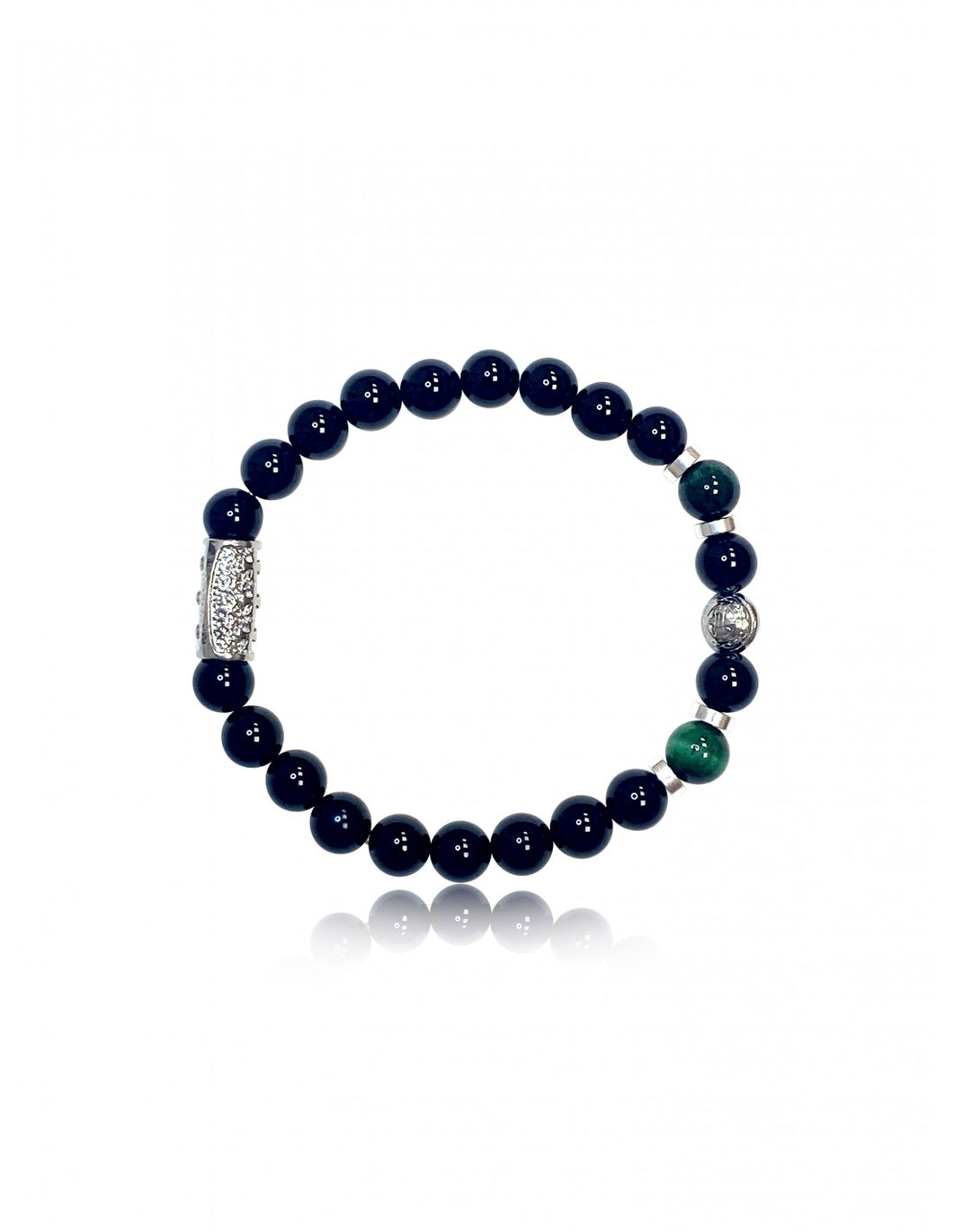 BRACELET Mixte Agate noire/Oeil de tigre vert et prospérité LAUREN STEVEN LSB08/188