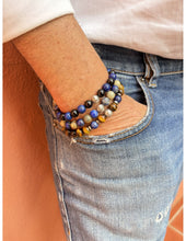 Charger l&#39;image dans la galerie, BRACELET Unisexe OEIL DE TIGRE MARRON ET LAPIS LAZULI LAUREN STEVEN
