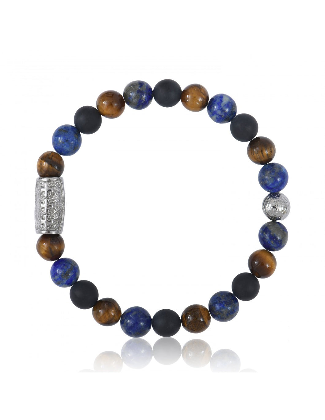 BRACELET Unisexe onyx mat, lapis lazulli, œil de tigre  et prospérité LAUREN STEVEN LSB08/116  16