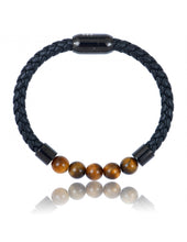 Charger l&#39;image dans la galerie, BRACELET Homme Cuir Tressé et pierres Oeil de Tigre 8mm LAUREN STEVEN
