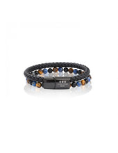 Charger l&#39;image dans la galerie, BRACELET Unisexe CUIR AGATE/LAPIS LAZULI/OEIL DE TIGRE   LAUREN STEVEN
