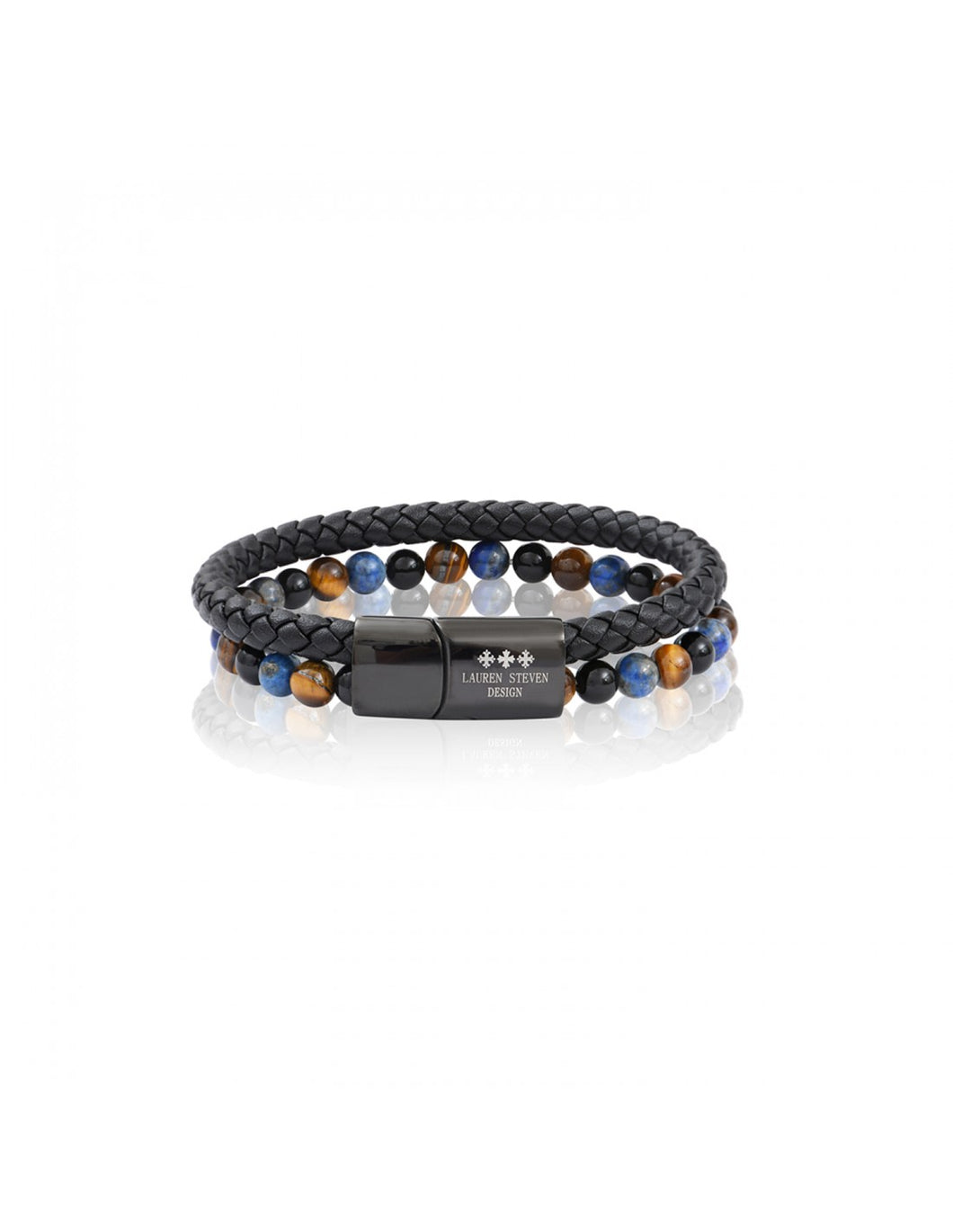 BRACELET Unisexe CUIR AGATE/LAPIS LAZULI/OEIL DE TIGRE   LAUREN STEVEN