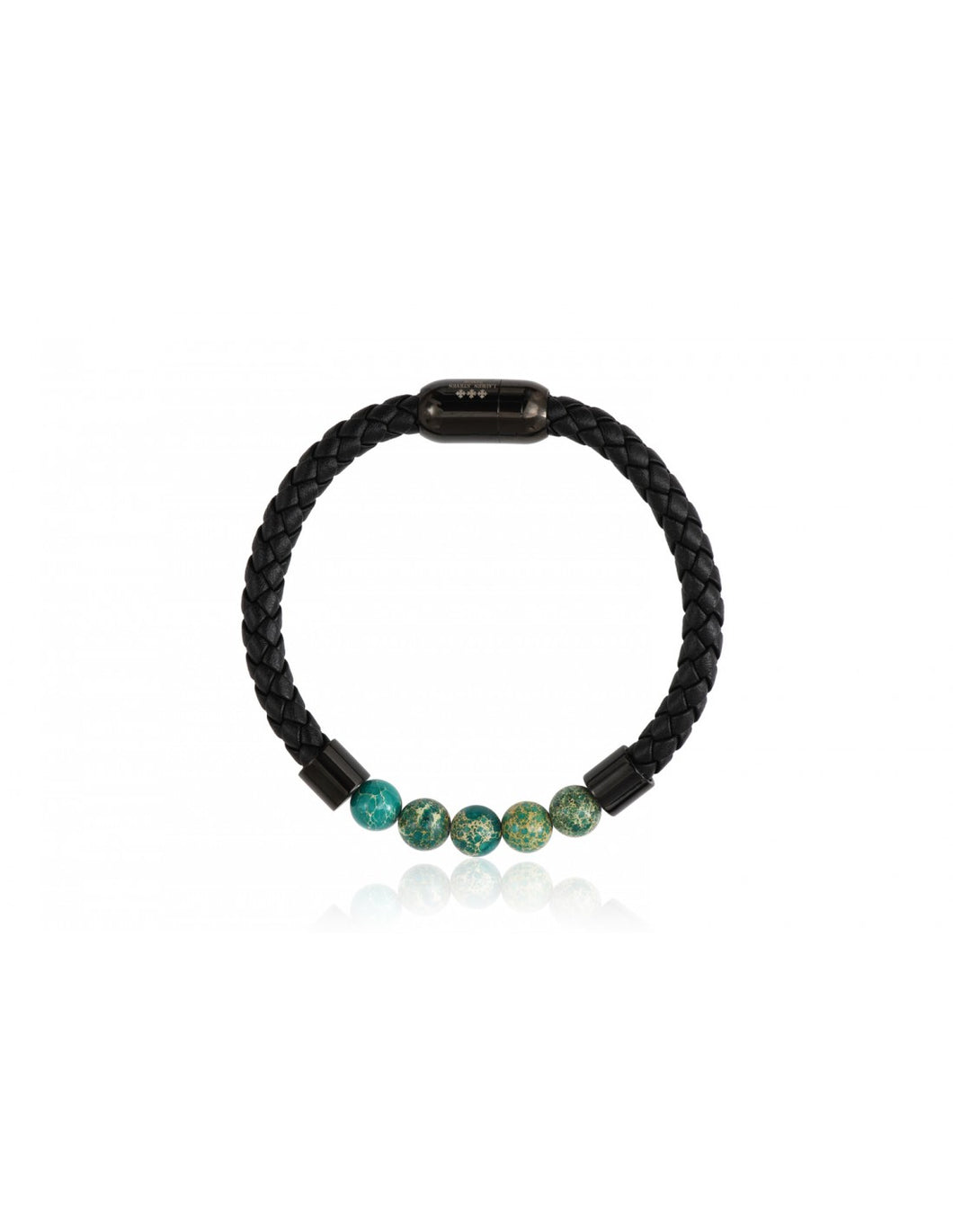 BRACELET Homme cuir tressé et perles en jaspe de mer LAUREN STEVEN LSEL1152