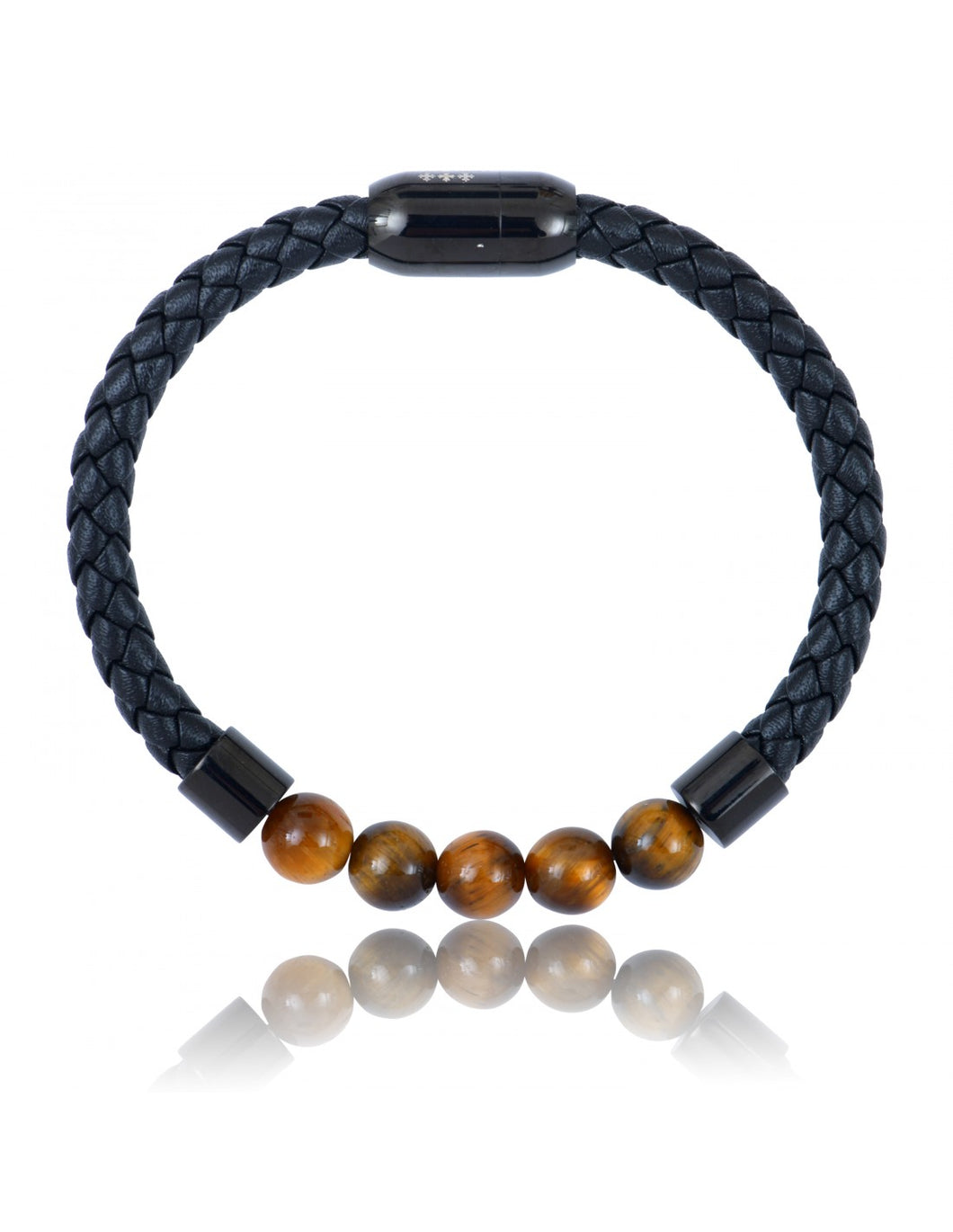 BRACELET Homme Cuir Tressé et pierres Oeil de Tigre 8mm LAUREN STEVEN