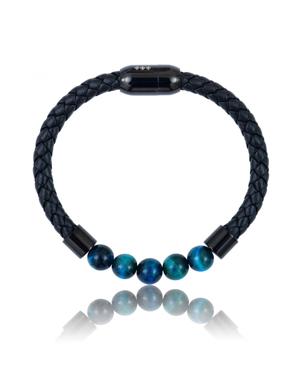 BRACELET Homme cuir tressé oeil de tigre bleu LAUREN STEVEN