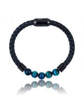 Charger l&#39;image dans la galerie, BRACELET Homme Cuir Tressé et pierres Oeil de Tigre 8mm LAUREN STEVEN
