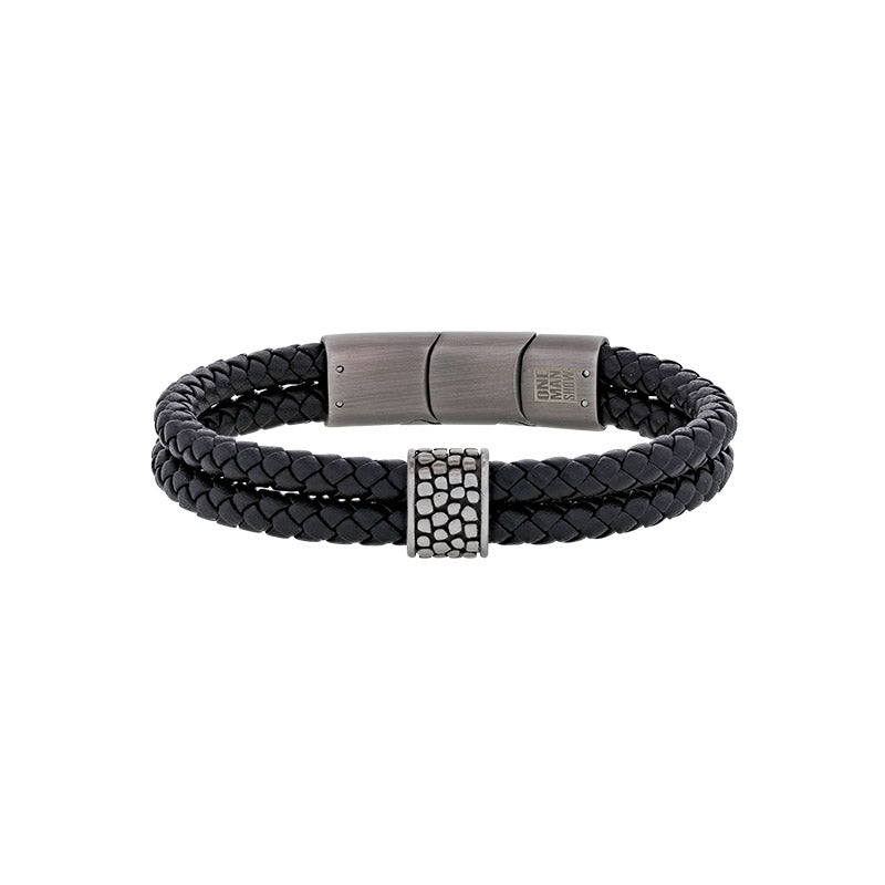 BRACELET Homme 2 RANGS TRESSE CUIR NOIR OU MARRON