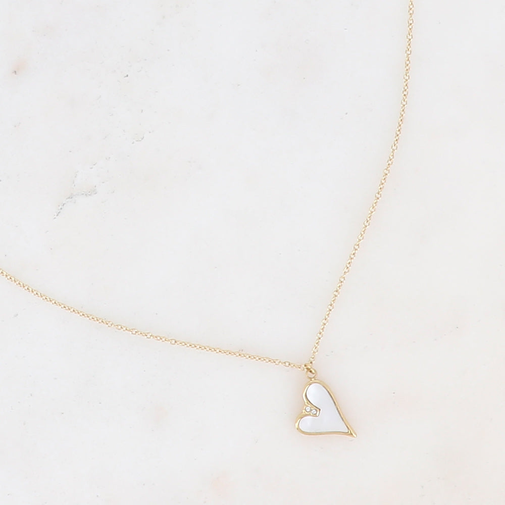 COLLIER Dame Coeur nacré acier inoxydable doré IKITA
