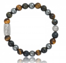 Charger l&#39;image dans la galerie, BRACELET Unisexe OEIL DE TIGRE MARRON ET BLEU /HEMATITE LAUREN STEVEN
