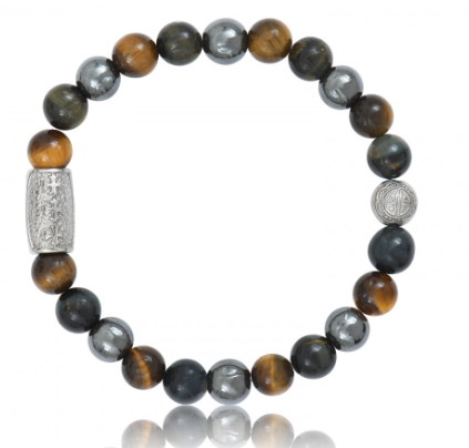 BRACELET Unisexe OEIL DE TIGRE MARRON ET BLEU /HEMATITE LAUREN STEVEN