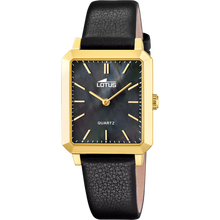 Charger l&#39;image dans la galerie, MONTRE Femme RECTANGLE ACIER DORE Cuir noir LOTUS 18988/4
