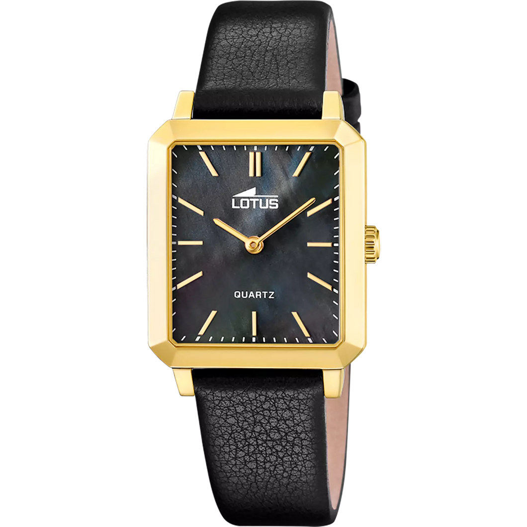 MONTRE Femme RECTANGLE ACIER DORE Cuir noir LOTUS 18988/4