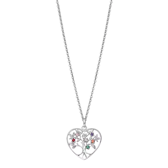 COLLIER Femme argent ARBRE DE VIE COEUR Pierres multicolortes