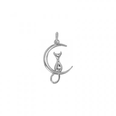 Pendentif chat sur demi-lune argent rhodié