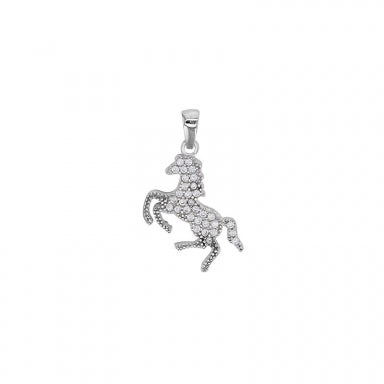 Pendentif cheval pavé d'oxydes, argent rhodié