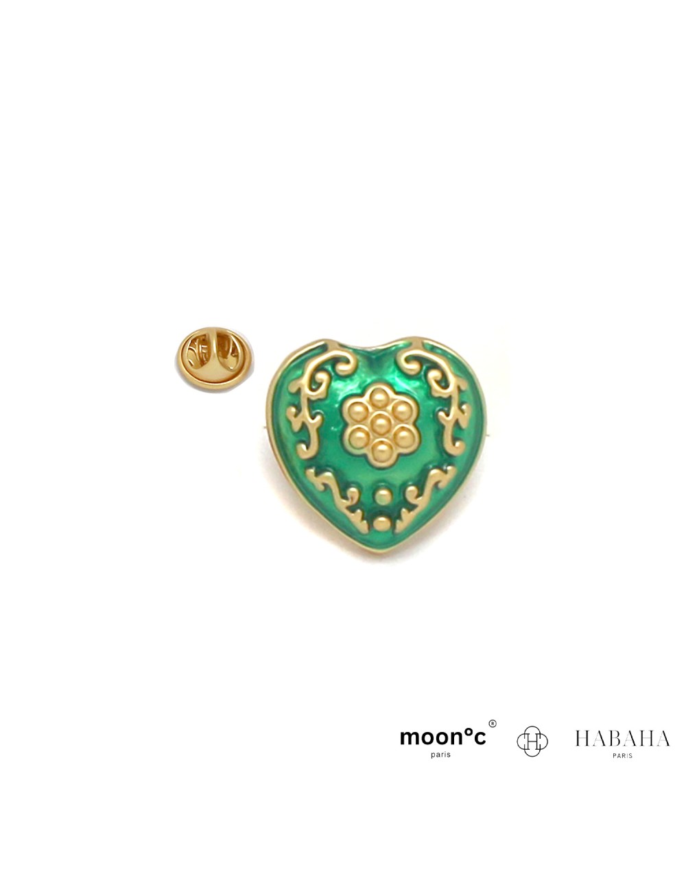BROCHE PIN'S Femme COEUR VERT DORE