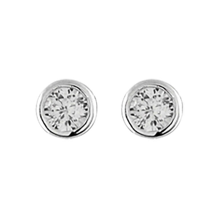 BOUCLES D'OREILLES TIGE ARGENT RHODIE OXYDE ROND SERTI CLOS 012993
