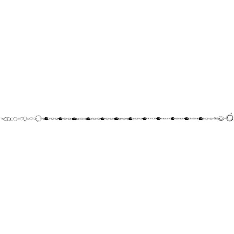 BRACELET MODE ARGENT BOULES OLIVES RESINE NOIRE 020868N