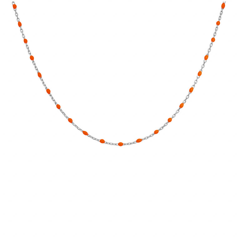 COLLIER ARGENT RHODIE OLIVES RESINE ORANGE FLUO