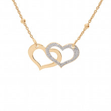 Charger l&#39;image dans la galerie, COLLIER ARGENT ET DORURE JAUNE DOUBLE COEUR 1 LISSE ET 1 GRANITÉ
