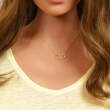 Charger l&#39;image dans la galerie, COLLIER ARGENT ET DORURE JAUNE DOUBLE COEUR 1 LISSE ET 1 GRANITÉ
