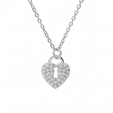 Charger l&#39;image dans la galerie, COLLIER ARGENT RHODIE CADENAS COEUR PAVÉ OXYDES BLANCS
