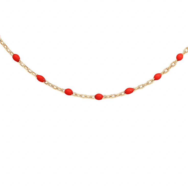 COLLIER Femme ARGENT ET DORURE JAUNE OLIVES RESINE ROUGE 035349j
