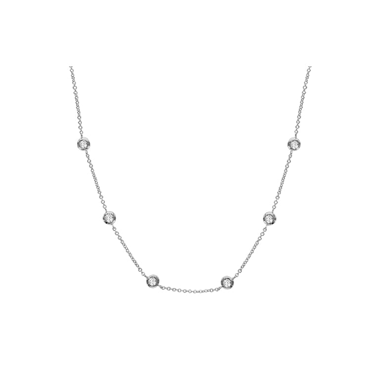 COLLIER ARGENT RHODIE 6 PIERRES SERTIES CLOS BLANCHES SYNTHETIQUE 035779