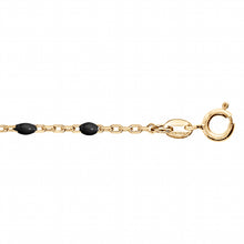 Charger l&#39;image dans la galerie, CHAINE CHEVILLE FEMME ARGENT ET DORURE JAUNE OLIVES RESINE NOIRE

