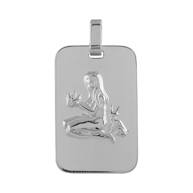 PENDENTIF ZODIAQUE PLAQUE GI VIERGE ARGENT RHODIE BRILLANT 0747105