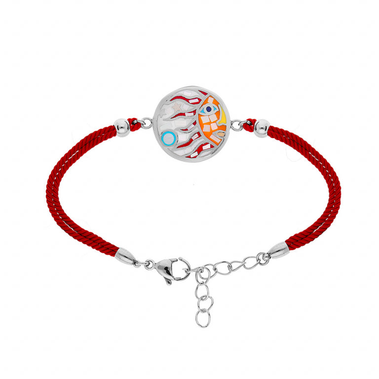 BRACELET ACIER STELLA MIA  SOLEIL MULTICOULEUR AVEC NACRE CORDON ROUGE
