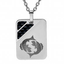 Charger l&#39;image dans la galerie, COLLIER ACIER PENDENTIF ZODIAQUE POISSONS 2 BANDES CARBONE
