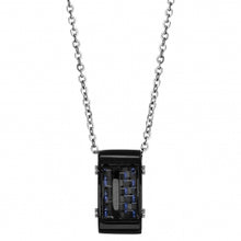 Charger l&#39;image dans la galerie, COLLIER ACIER HOMME PENDENTIF RECT PVD NOIR ET CARBONE
