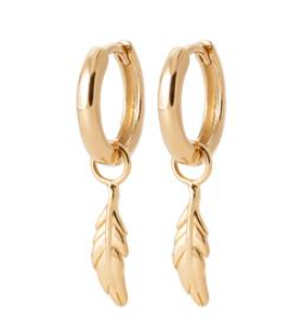 BOUCLES D OREILLES CREOLE ET PAMPILLE PLUME PLAQUE OR