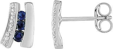 BOUCLES D OREILLES CLOU OR BLANC TRILOGIE SAPHIR BLEU