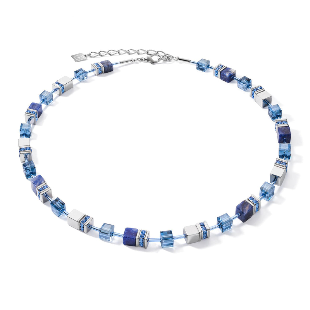 COLLIER COEUR DE LION ACIER CRISTAUX BLEU