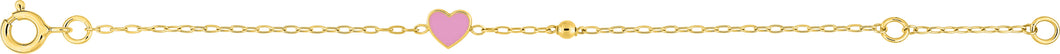 BRACELET BEBE OR JAUNE 375 COEUR LAQUE ROSE