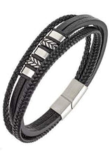 Charger l&#39;image dans la galerie, BRACELET Homme ALL BLACKS CUIR NOIR ET ACIER
