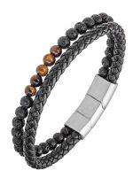 Charger l&#39;image dans la galerie, BRACELET Homme cuir et oeil de tigre ALL BLACKS 682294
